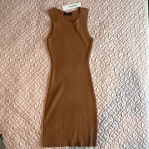 Camel Ribbed Bodycon Dress